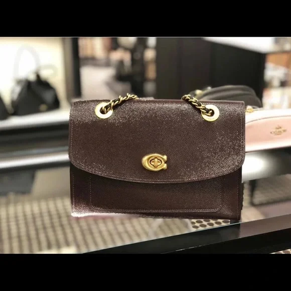 NWT $350 COACH Parker 31636 Patent Leather Shoulder Crossbody Bag Oxblood